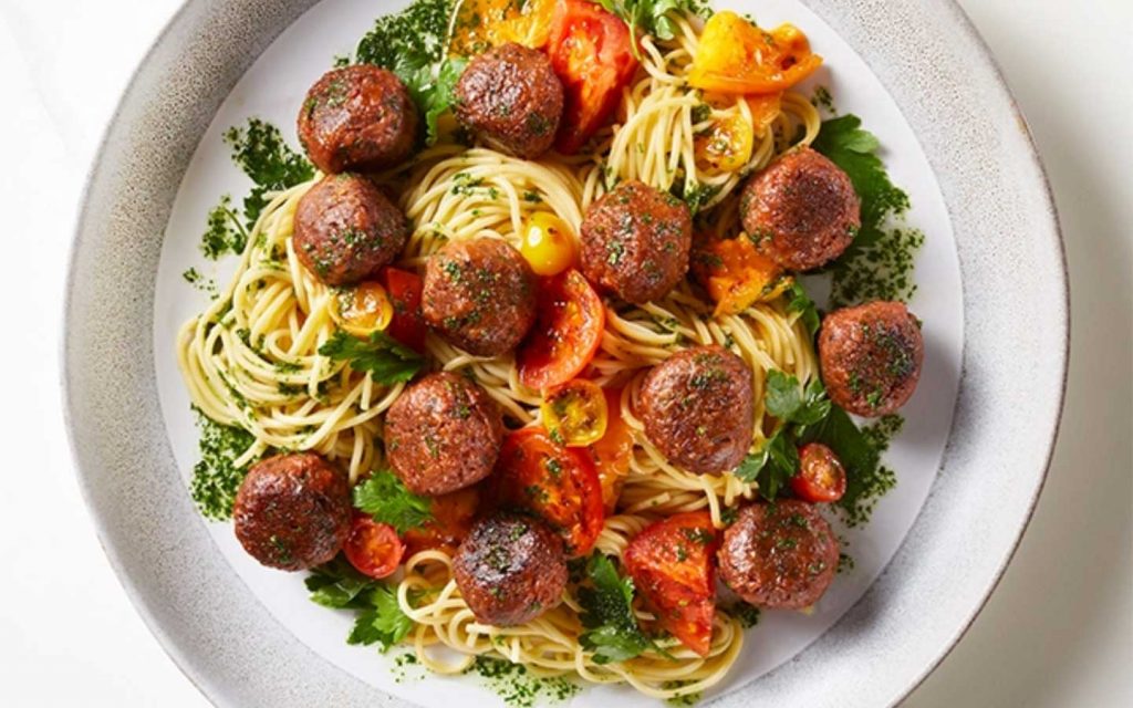 Beyond Meatballs Pasta with Pesto